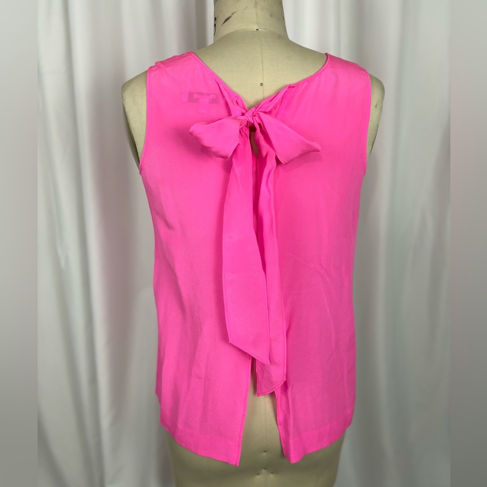 Madewell Neon Hot Pink Silk Bow Blouse Tank Top X Small